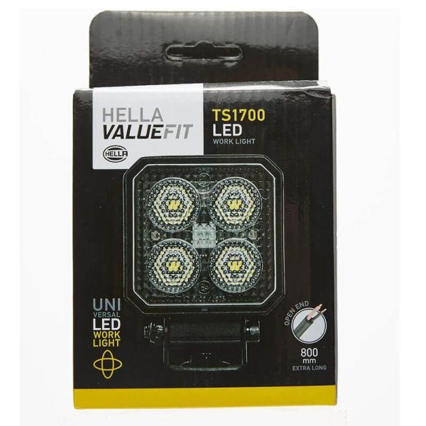 Mini projecteur de travail LED carré Hella Value Fit TS1700 1700 lm 12 V 24 V avec câble