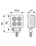 medidas Faro de Trabajo LED cuadrado Mini Hella Value Fit TS1700 1700Lm 12V 24V con cable