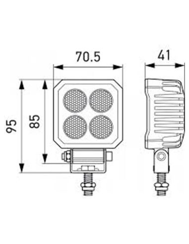 medidas Faro de Trabajo LED cuadrado Mini Hella Value Fit TS1700 1700Lm 12V 24V con cable