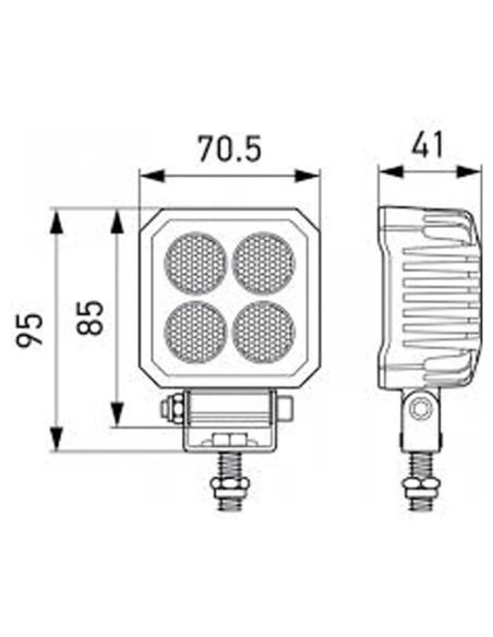 medidas Faro de Trabajo LED cuadrado Mini Hella Value Fit TS1700 1700Lm 12V 24V con cable