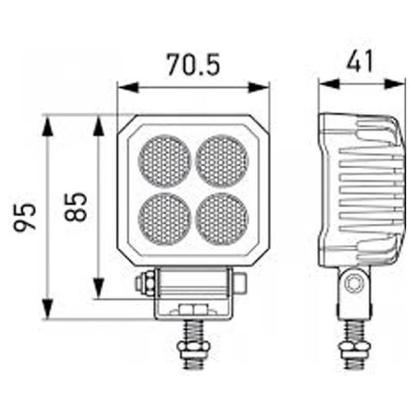 medidas Faro de Trabajo LED cuadrado Mini Hella Value Fit TS1700 1700Lm 12V 24V con cable