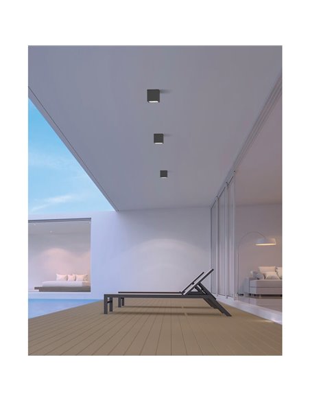 Plafon exterior texturizado antracite HAMAL com LED COB integrado, LED COB 10W 3000K 860lm, CRI80 CL.I IP65, LED integrado