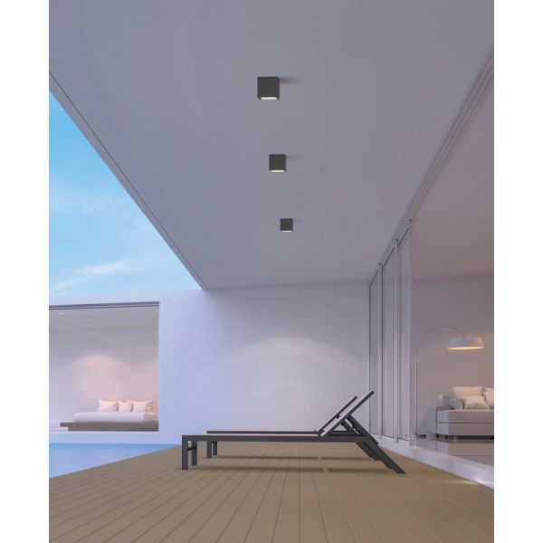 Plafón con LED COB integrado para Exterior HAMAL Antracita Texturado, LED COB 10W 3000K 860lm, CRI80 CL.I IP65, LED integrado