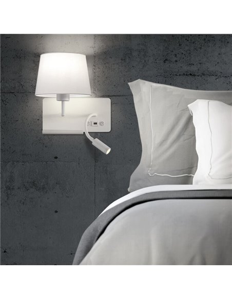 HOLD Aplique de parede esquerdo para quarto com dois interruptores e base para celular, LED ajustável, com USB, COM USBC, branco