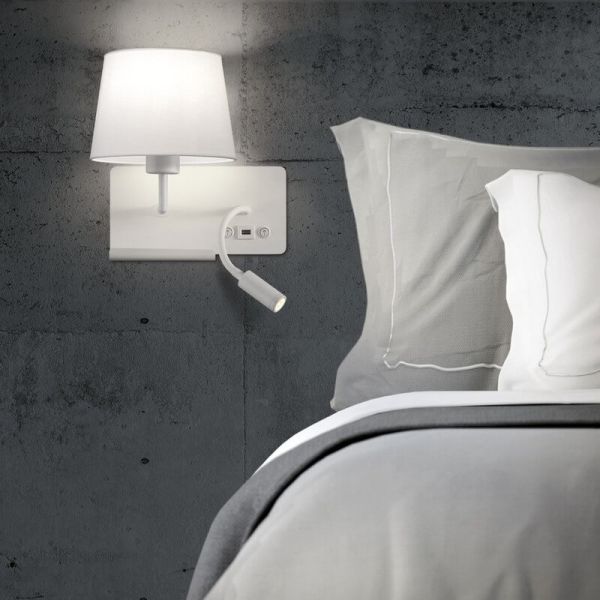 HOLD Applique murale gauche pour chambre à coucher avec deux interrupteurs et base pour téléphone portable, LED réglable, avec U