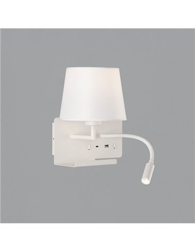 HOLD Applique murale gauche pour chambre à coucher avec deux interrupteurs et base pour téléphone portable, LED réglable, avec U