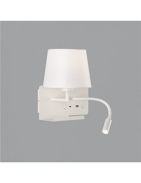 HOLD Applique murale gauche pour chambre à coucher avec deux interrupteurs et base pour téléphone portable, LED réglable, avec U