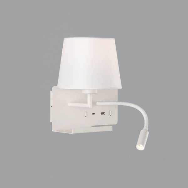 HOLD Applique murale gauche pour chambre à coucher avec deux interrupteurs et base pour téléphone portable, LED réglable, avec U