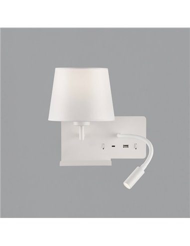 HOLD Applique murale gauche pour chambre à coucher avec deux interrupteurs et base pour téléphone portable, LED réglable, avec U