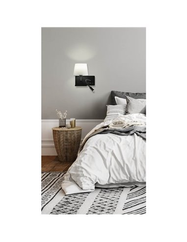 HOLD Aplique de parede esquerdo para quarto com dois interruptores e base para celular, LED ajustável, com USB, COM USBC, preto 