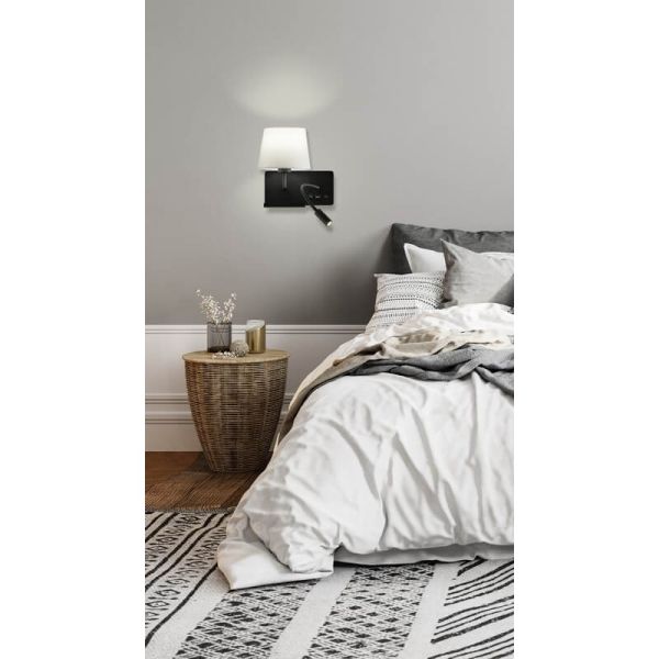 HOLD Aplique de parede esquerdo para quarto com dois interruptores e base para celular, LED ajustável, com USB, COM USBC, preto 