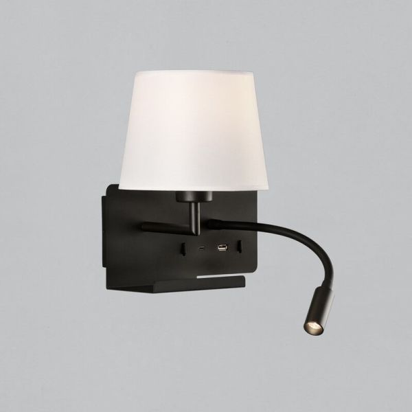 HOLD Aplique de parede esquerdo para quarto com dois interruptores e base para celular, LED ajustável, com USB, COM USBC, preto 