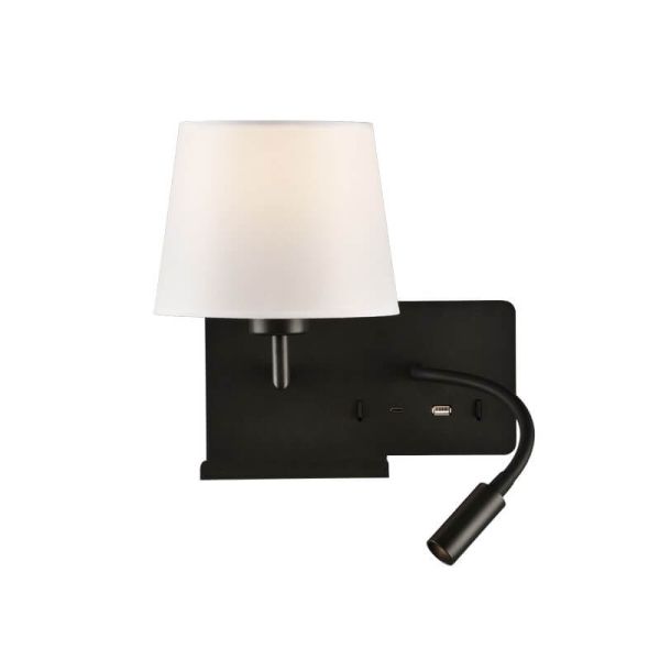HOLD Aplique de parede esquerdo para quarto com dois interruptores e base para celular, LED ajustável, com USB, COM USBC, preto 