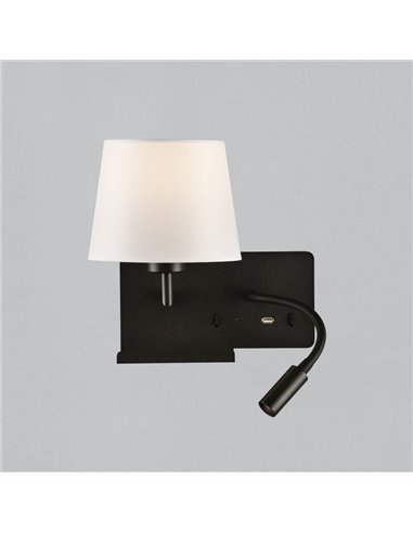 HOLD Aplique de parede esquerdo para quarto com dois interruptores e base para celular, LED ajustável, com USB, COM USBC, preto 