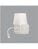 HOLD Aplique de parede direito para quarto com dois interruptores e base móvel, LED ajustável, com USB, COM USBC, branco texturi