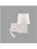 HOLD Aplique de parede direito para quarto com dois interruptores e base móvel, LED ajustável, com USB, COM USBC, branco texturi