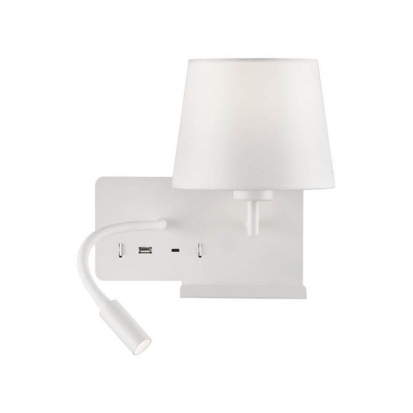 HOLD Applique murale droite pour chambre à coucher avec deux interrupteurs et base mobile, LED réglable, avec USB, AVEC USBC, bl