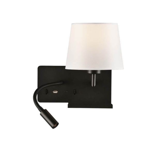 HOLD Applique murale droite pour chambre à coucher avec deux interrupteurs et base mobile, LED réglable, avec USB, AVEC USBC, no