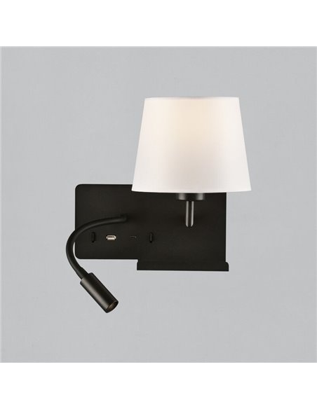 HOLD Applique murale droite pour chambre à coucher avec deux interrupteurs et base mobile, LED réglable, avec USB, AVEC USBC, no