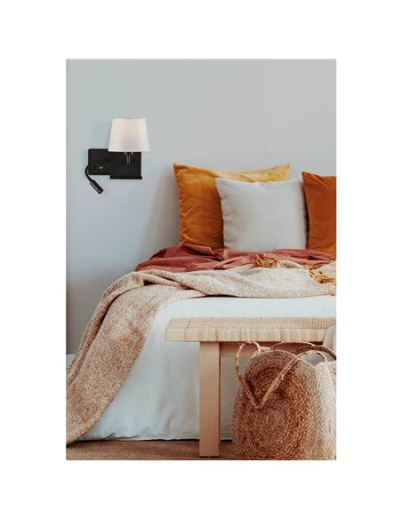 HOLD Applique murale droite pour chambre à coucher avec deux interrupteurs et base mobile, LED réglable, avec USB, AVEC USBC, no