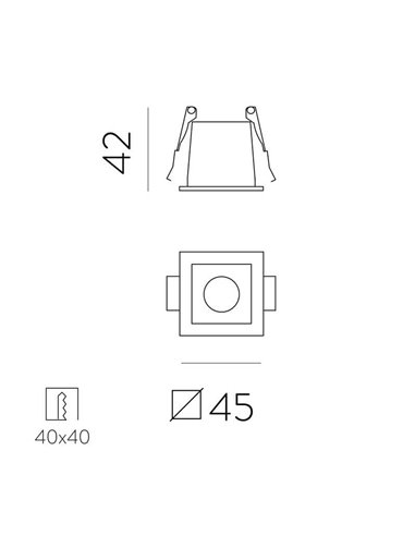 Foco Downlight Empotrable LED Cuadrado INVISIBLE Blanco/Negro, 3W 3000K 170lm