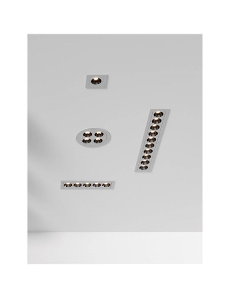 Downlight encastrable rectangulaire avec 5 Spots INVISIBLES Blanc/Noir, 12W 3000K 850lm