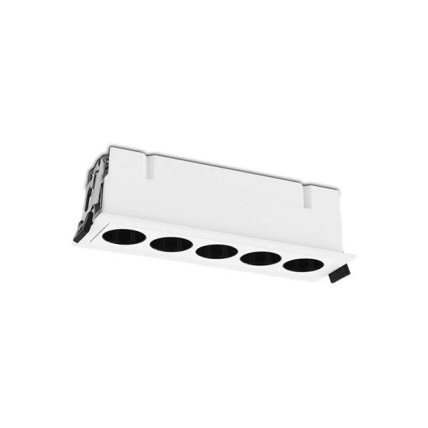 Downlight retangular embutido com 5 focos INVISÍVEIS Branco/Preto, 12W 3000K 850lm