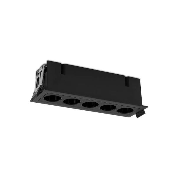 Downlight encastrable rectangulaire avec 5 Spots INVISIBLES Blanc/Noir, 12W 3000K 850lm