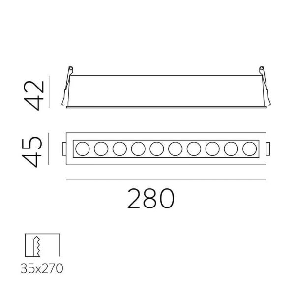 Downlight empotrable rectangular de 10 Focos INVISIBLE Blanco/Negro, 24W 3000K 1790lm