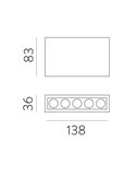 Plafón de superficie LED con 5 focos INVISIBLE Blanco/Negro, LED 12W 3000K 850lm,138mm