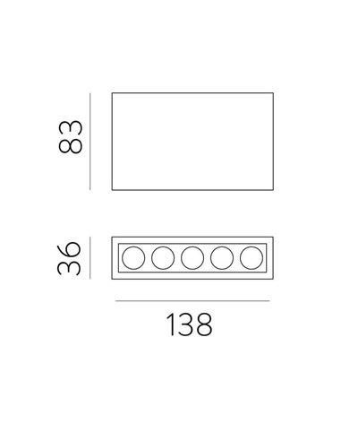 Plafón de superficie LED con 5 focos INVISIBLE Blanco/Negro, LED 12W 3000K 850lm,138mm