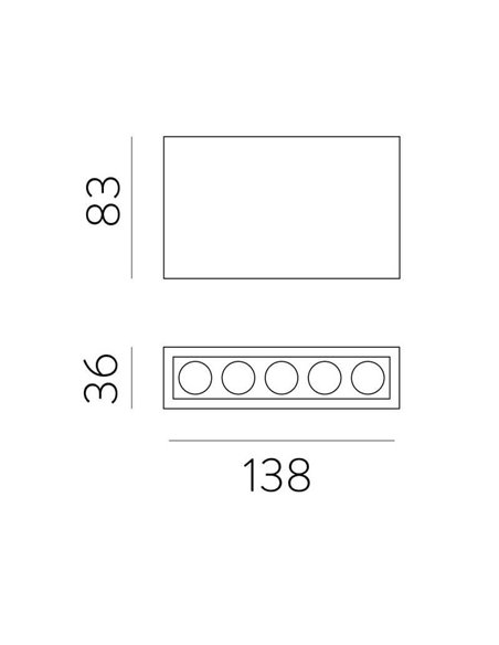 Plafón de superficie LED con 5 focos INVISIBLE Blanco/Negro, LED 12W 3000K 850lm,138mm