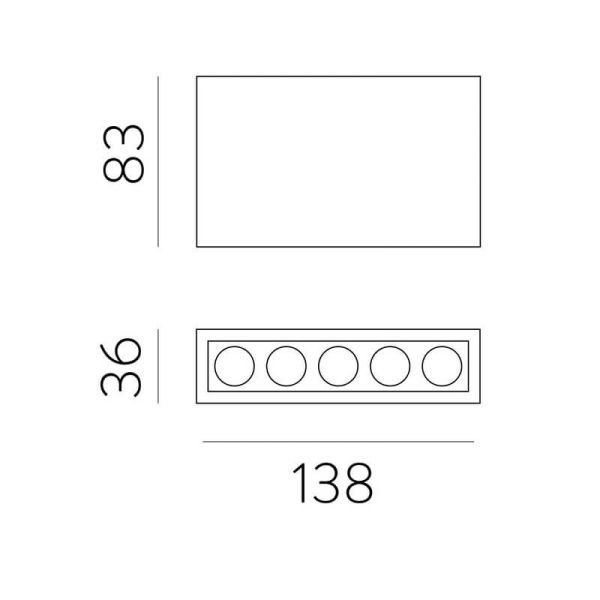Plafón de superficie LED con 5 focos INVISIBLE Blanco/Negro, LED 12W 3000K 850lm,138mm