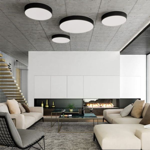 Grand plafonnier LED circulaire ISIA Ø80cm Blanc/Noir/Or, 88W 8440lm, Interrupteur à Glissière Kelvin 3000K-4000K avec Interrupt