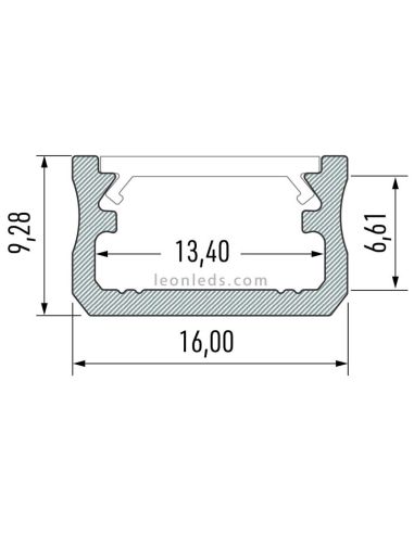 Perfil para Tira de  LED para Iluminación Decorativa en mobiliario y acabados interiores color bruto sujetar con tornillos cinta
