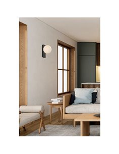 Aplique de pared interior LED KIN Negro/Níquel con tulipa redonda Opal, LED 8W 2700K 370lm 2