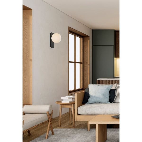 Aplique LED para interior KIN preto/níquel com abajur redondo de opala, LED 8W 2700K 370lm