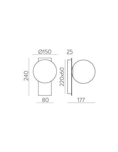 Aplique LED para interior KIN preto/níquel com abajur redondo de opala, LED 8W 2700K 370lm