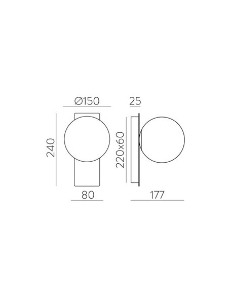 Aplique de pared interior LED KIN Negro/Níquel con tulipa redonda Opal, LED 8W 2700K 370lm