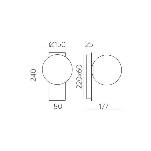 Aplique de pared interior LED KIN Negro/Níquel con tulipa redonda Opal, LED 8W 2700K 370lm