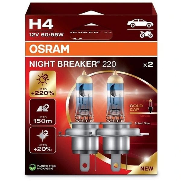 Pack de 2 Bombillas H4 Night Breaker 220 + 220% 64193NB200-HCB Caja Cartón Osram | LeonLeds
