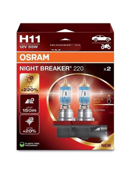 Pack de 2 Bombillas H11 Night Breaker 220 + 220% 64211NB220-HCB Caja de Cartón Osram