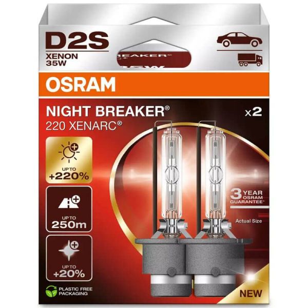 Bombilla D2S potente Night Breaker 220 Xenarc Pack 2 Unds. +220% 66240XN2-2HB Osram