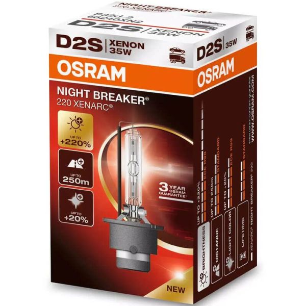 Lâmpada Xenon D2S Night Breaker 220 Xenarc Pacote 1 Unidades. +220% 66240XN2 Osram | LeonLeds