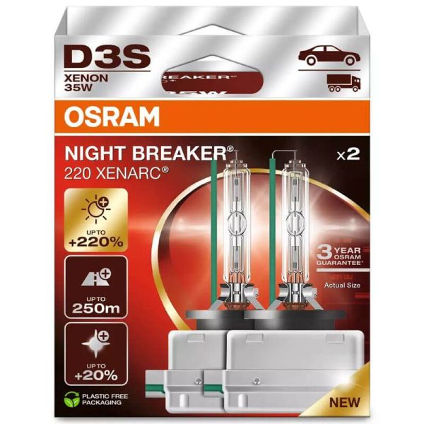 Bombilla D3S muy potente Night Breaker 220 Xenarc Pack 2 Unds. +220% 66340XN2-2HB Osram