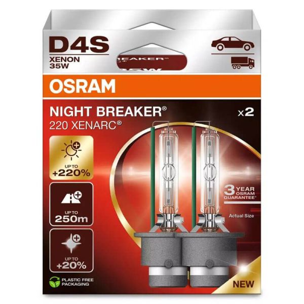 Bombilla Xenón D4S Night Breaker 220 Xenarc Pack 2 Unds. +220% 66440XN2-2HB Osram