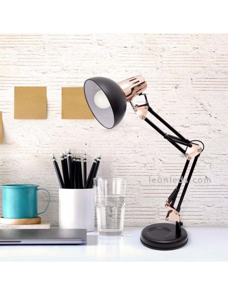 Flexo de estudio Negro y Cobre para Bombillas de LED | LeonLeds Iluminación