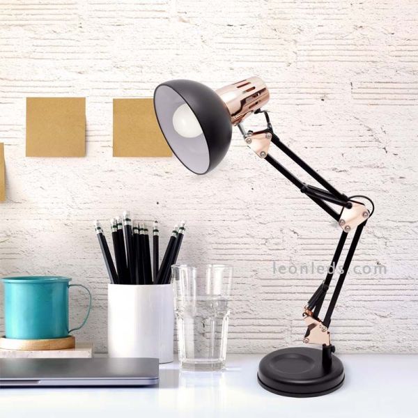 Flexo de estudio Negro y Cobre para Bombillas de LED | LeonLeds Iluminación