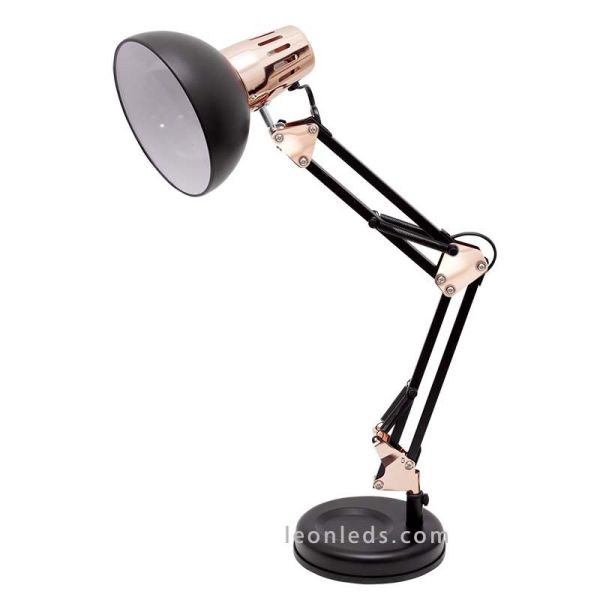 Flexo de estudio Negro y Cobre serie Antigona de Fabrilamp | LeonLeds Flexos de estudio