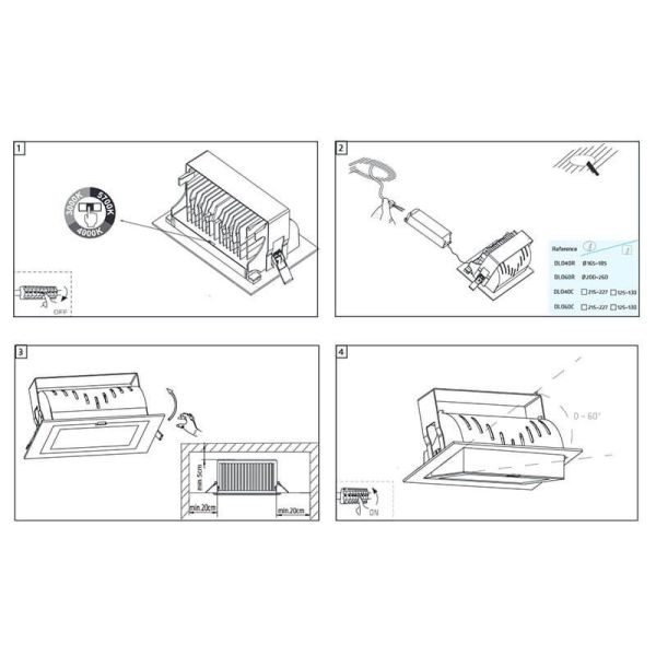 Spot Downlight LED rectangulaire adressable très puissant 60W 3 en 1 3000K-4000K-5500K Switch Blanc Pro Oregon+